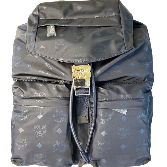 MCM Dieter Navy Blue Nylon Visetos Backpack - Picture 1 of 9